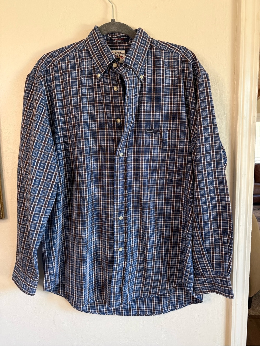 Faconnable Albert Goldberg Blue Plaid Long Sleeve Button Front Shirt Size M